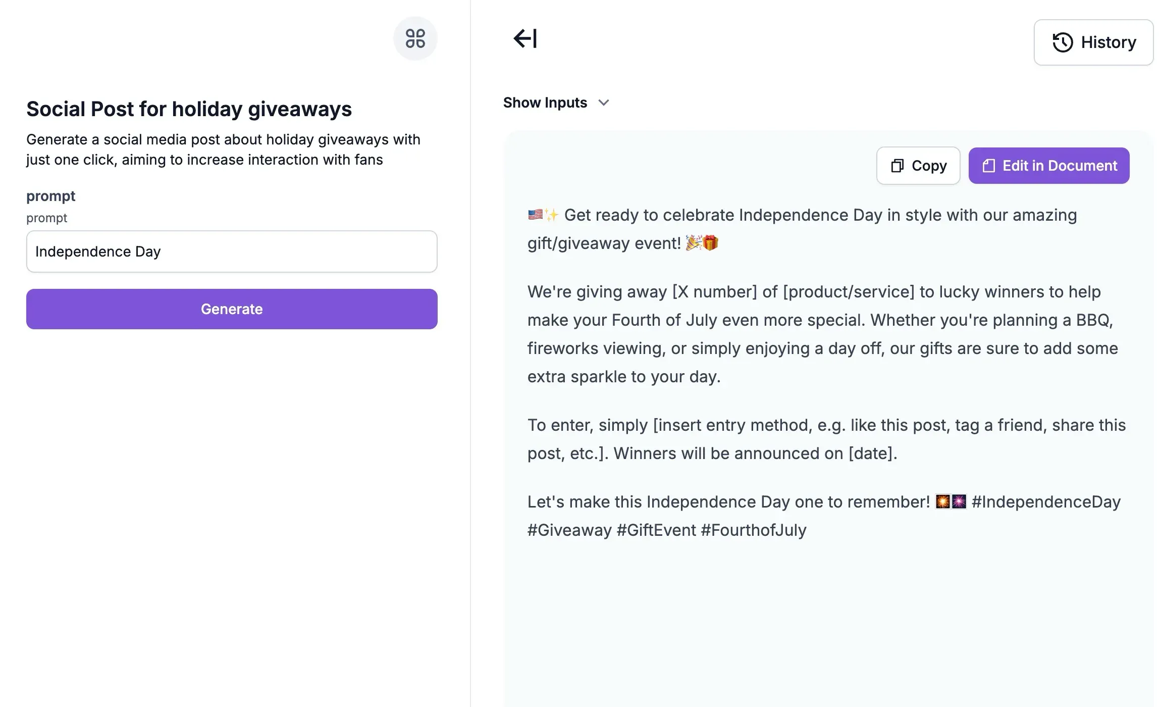 Facebook Post Generator for Holiday | kua.ai